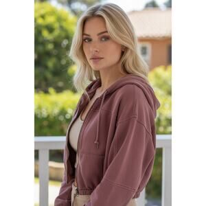 Reserve Fairfax Mauve Cropped Zip Hoodie Lightweight Jacket Size Large